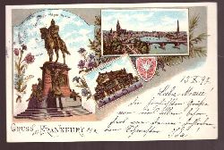   Ansichtskarte AK Gruss aus Frankfurt (3 Motive) (Farblitho. Kaiser-Wilhelm-Denkmal, Opernhaus, Mainbrcken) 