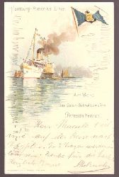   Ansichtskarte. AK Hamburg-Amerika-Linie (Litho. Am Bord des Salon-Schnelldampfers "Prinzessin Heinrich") 
