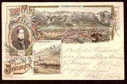   Ansichtskarte AK Gruss aus Innsbruck (3 Motive) (Litho. Philippine Welser, Gesamtansicht, Schloss Ambras) 
