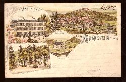   Ansichtskarte AK Gruss aus Knigstein im Taunus (Litho, 4 Motive. Hotel Pfaff, Parkanlage und Garten, Dependance, Lawn-Tennis-Platz) 