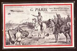   Ansichtskarte Ak Vor Paris. Seine Majestt mit Gefolge auf dem Schlachtfelde (mit Zeppelin) 