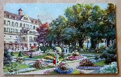   Ansichtskarte AK Konstanz. Insel-Hotel. Klostergarten (Werbekarte / Knstlerkarte des Hotels umseitig mit Anmerkungen zum Hotel) 