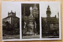   Ansichtskarte AK Zeitz (3 Motive) (Schloß Moritzburg, Finkgräfe-Brunnen und Rathaus bei nächtl. Beleuchtung; Rückansicht des Zeitzer Rathauses) 