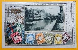   Ansichtskarte AK Nrnberg. Karlsrbrcke (mit zahlr. geprgten Briefmarken aus Bayern) 