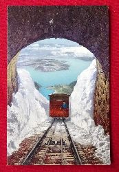   Ansichtskarte AK Stanserhornbahn. Blick durch Tunnel und Schneegalerie auf Vierwaldstttersee 