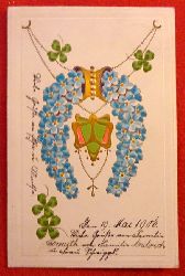   Ansichtskarte AK Prgekarte mit Motiv "Blumen, Kleebltter mit Jugendstil-Ornamenten" 