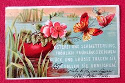   Ansichtskarte AK Osterei und Schmetterling.... (Farblitho mit Spruch) 
