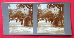   Original Stereoskopie.-Fotografie (Stereobild. Stereophotographie). Paris 1913. Lebendige Strassenszene 