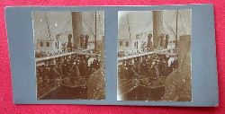   Original Stereoskopie.-Fotografie (Stereobild. Stereophotographie). Ostende 1908. Ankunft eines England-Dampfers 