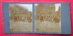   Original Stereoskopie.-Fotografie (Stereobild. Stereophotographie). Brssel 1908. Marktplatz mit Rathaus 