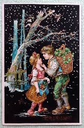   Ansichtskarte AK Frohes Neues Jahr (2 Kinder im dunken Wald. Prgekarte) 