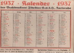   Kalender (Wandkalender zum Aufhngen) 1937 der Buchdruckerei Fidelitas GmbH, Karlsruhe 