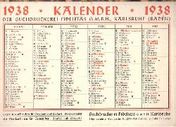   Kalender (Wandkalender zum Aufhngen) 1938 der Buchdruckerei Fidelitas, Karlsruhe 