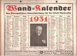   Kalender (Wandkalender zum Aufhngen) 1931 des Evengelischen Gemeindeboten fr die Stadt Karlsruhe 
