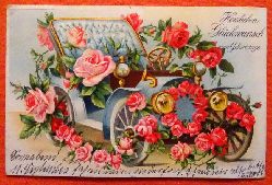  Ansichtskarte AK Herzlichen Glckwunsch zum Geburtstage (Litho Oldtimer mit Blumen, Prgedruck) 