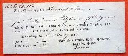   Paketschein v. 9. Mrz 1829 fr ein Paket von "angeblich Hundert Gulden" fr Schein-Taxe 4kr 