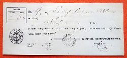   Paketschein v. 27. Mrz 1870 fr ein Paket von "im Werth Fnf Gulden" fr Scheintaxe 2kr 