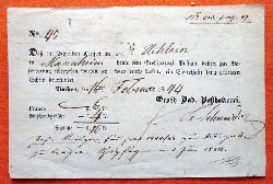   Paketschein v. 16. Februar 1844 fr ein Paket fr Scheintaxe 16kr 