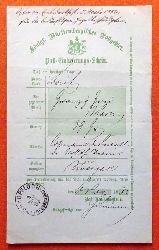   Post-Einlieferungs-Schein Knigl. Wrttembergisches Postgebiet v. 5. November 1882 
