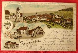   Ansichtskarte AK Gru aus Sternenfels (4 Motive) (Farblitho. Kirche, Strombergspitze und Ortsansicht, Chr. Fr. Haecker, Schule) 
