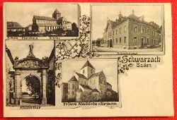   Ansichtskarte AK Schwarzach Baden (Schule, Pfarrhaus, Kirche, Klosterthor, Frhere Abteikirche v. Norden, Waisenhaus) 