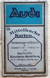 Mittelbach  Mittelbachs Karten (Strassenprofilkarte fr Automobilisten u. Radfahrer von Karlsruhe-Mannheim-Heidelberg (Mittel- u. Nordbaden, Haardtgebirge Mastab 1:300.000) 