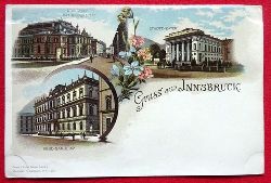   Ansichtskarte AK Gruss aus Innsbruck. Farblitho (Stadtsle mit Universitt; Stadttheater; Ferdinandeum) 