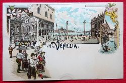   Ansichtskarte AK Saluti da Venezia (Venedig). Farblitho. Wassertrger am Markusplatz 