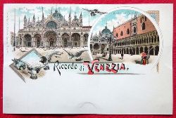   Ansichtskarte AK Ricordo da Venezia (Venedig). Farblitho. Markusplatz, Palazzo, Tauben 