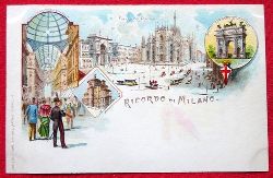   Ansichtskarte AK Ricordo di Milano (Mailand). Farblitho. Piazza del Duomo. Gall. Vittorio Emanuelle 