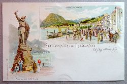  Ansichtskarte AK Souvenir de Lugano. Farblitho. 2 Ansichten. Sur le Quai, Monument Gme Tell 