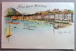   Ansichtskarte AK Hotel Garni Walter. Lugano. Farblitho 