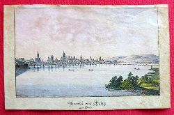   Kupferstich koloriert "Ansicht von Mainz am Rhein" (oben rechts im Eck die Ziffer 77.) 