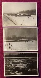   Sammlung von 3 Orig.Fotos des zugefrorenen Rheins mit Schiffen 1929 und Eistreiben 