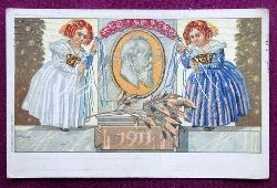Diez  Ansichtskarte AK (Ganzsache / Künstlerkarte) v. Ivi Diez "Prinzregent Luitpold von Bayern" 1911, daneben 2 Mädchen 