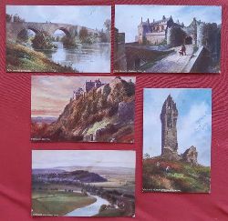   5 x Ansichtskarte AK Stirling. Kunstpostkarten / 1. Stirling from Abbey Crag // 2. Wallace Monument // 3. Castle // 4. Castle. The Palace // 5. Old Bridge 