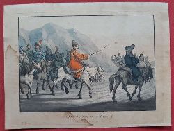   Zeitgenssischer kolorierter Kupferstich "Baschkiren in Marsch" (Befreiungskriege 1813) 