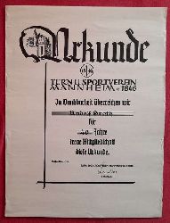 Groth, Rudolf  groe Urkunde "Turn u. Sportverein Mannheim v. 1846. In Dankbarkeit berreichen wir Rudolf Groth fr 40 Jahre treue Mitgliedschaft diese Urkunde" 