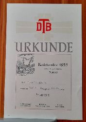   URKUNDE DTB Kreisturnfest 1955 9. bis 11. Juli 1955 in Neureut (1. Sieger im 3 Kampf Emil Leopold) 