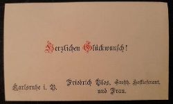 Blos, Friedrich  Visitenkarte des Friedrich Blos, Groherzoglicher Hoflieferant und Frau, Karlsruhe 