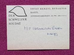Hearting, Ernie  Visitenkarte der Redaktion Ernst Herzig (d.i. Ernie Hearting), Basel, Gundeldingerstr. 209 "Der Schweizer Soldat" 