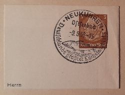   Briefstck mit tollem Stempel "Neukuhren Ostseebad 9.9.36 Deutschlands grter Lachsfangplatz" auf Marke 3Pf Deutsches Reich 