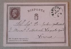  Ganzsache Riposta Knigreich Italien mit Stempel 8 Maggio (Mai) 1874 datiert adressiert nach Verona (Eine der frhesten Ganzsachenkarten Italiens (Erste Ausgabe erschien 1.1.1874) 