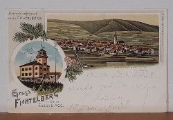   Ansichtskarte AK Unterkunftshaus auf dem Fichtelberg. Gruss vom Fichtelberg im Schsischen Erzgebirge (Farblitho mit Ansicht Oberwiesenthal etc.) 
