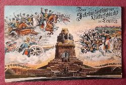   Ansichtskarte AK Zur Jahrhundertfeier der Vlkerschlacht bei Leipzig (Farblitho. mit Abb. Denkmal und kmpfende Truppen; Stempel Deuben (Bez. Halle) 