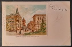  Ansichtskarte AK Gruss aus Leipzig. Kaufhaus Aug. Polich und Reichsbank (Farblitho) 