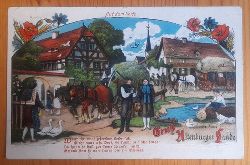   Ansichtskarte AK Gruss aus dem Altenburger Lande. Auf dem Dorfe mit Vierzeiler (Farblitho) 