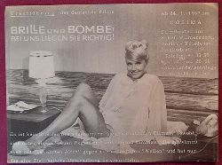 Cosima  Programmzettel / Kl. Plakat Urauffhrung des deutschen Films "Brille und Bombe: Bei uns liegen sie richtig!" (ab 24.1.1967 im Cosima Filmtheater am S-Bhf. Wilmersdorf, Berlin-Friedenau) 