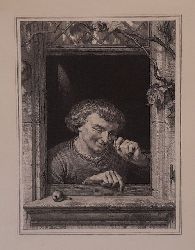 de Lemud, Aime  Radierung eines jungen Mannes mit Lupe am Fenster (evtl. Gelehrter) 