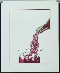 Michael....?  Glug (Abgebildet ein Glas und ein Flaschenhals einer Rotweinflasche), (Farbiges Plakat / Litho), 